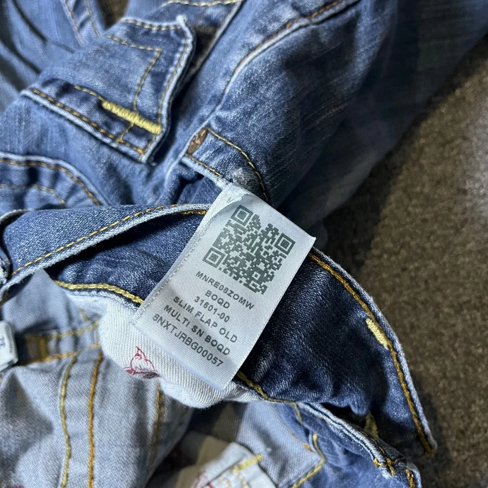 True Religion Slim Flap Old Multi SN Jeans Size 32 Blue Denim Y2K Streetwear